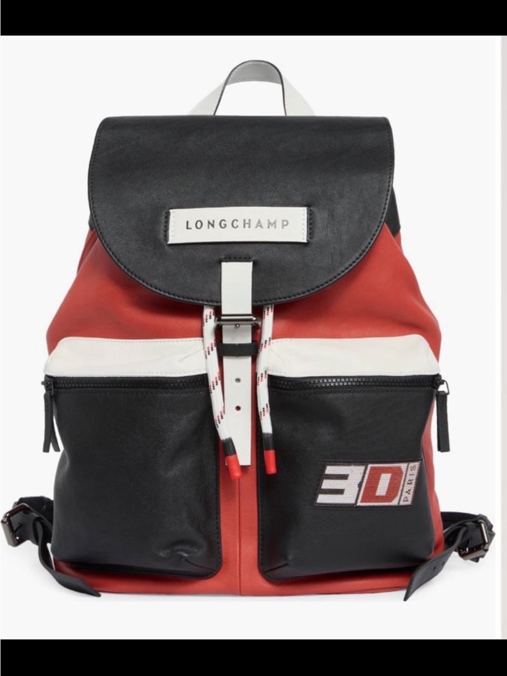 Longchamp Red, Black & White Leather Men’s Backpack